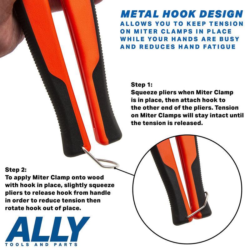 [Australia - AusPower] - ALLY Tools Miter Spring Clamp Pliers with 16 Miter Spring Clamps - Spring Loaded Handle Design – Long 8 inch Handle for Big Hands for use with Wood Trims, Moldings, Picture Frames, and Woodworking. 
