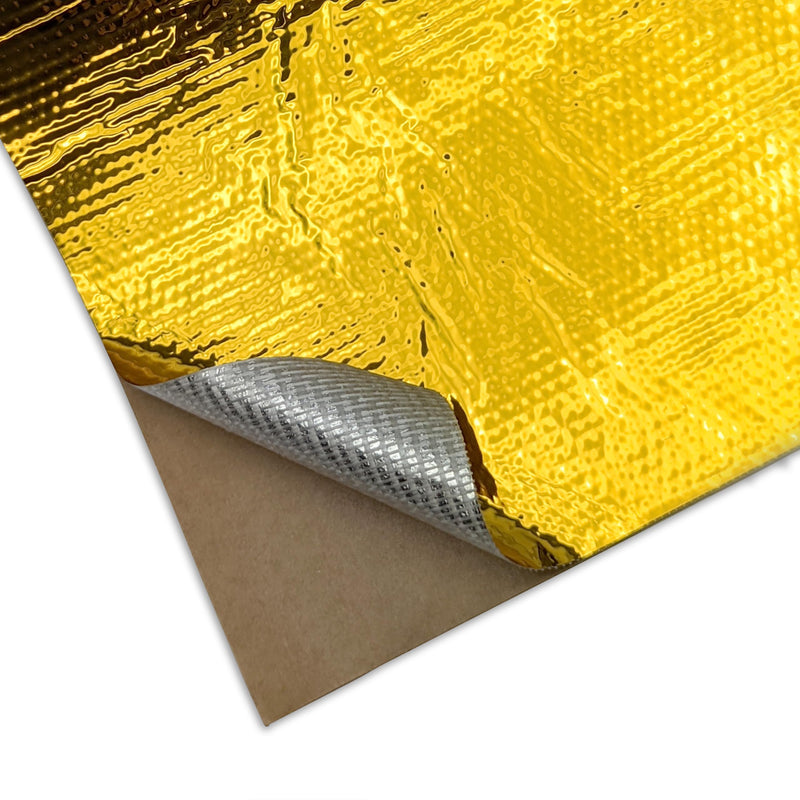 Design Engineering, Inc. Reflect-A-Gold 12" x 12" | High-Temperature Heat Reflective Adhesive-Backed Sheet | Thermal Insulation Heat Shield | Made in USA 12"x12" Sheet (Smaller Packaging)