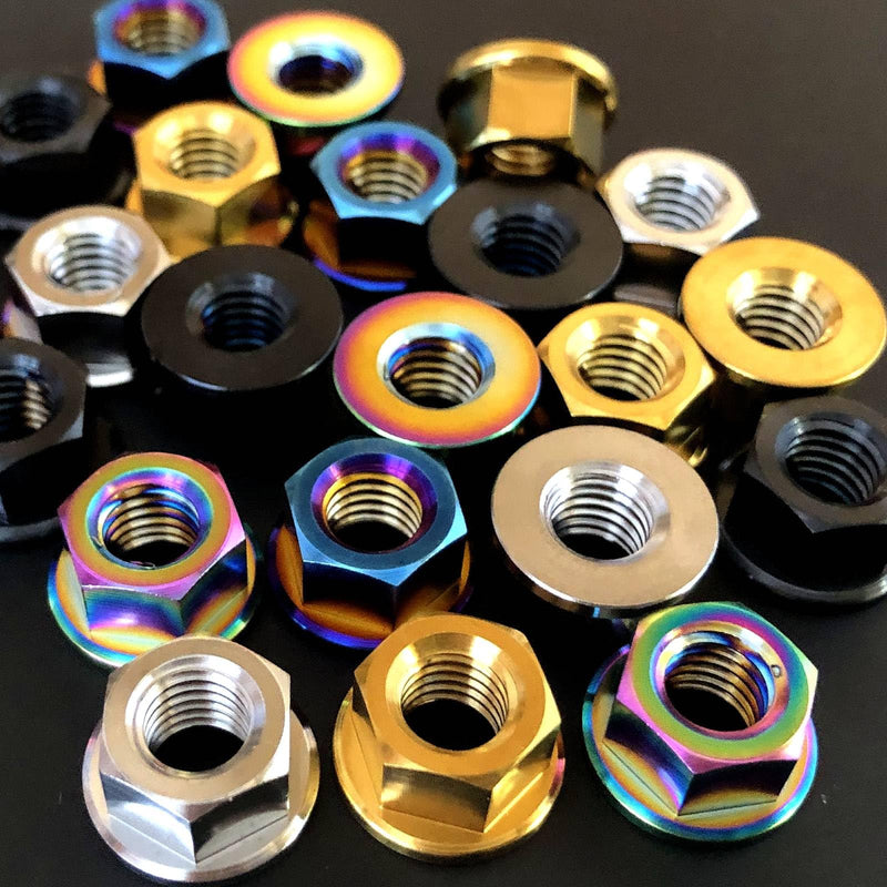 [Australia - AusPower] - RISON Titanium Nut Titanium Flange Nut M4x0.7mm Titanium Sprocket Nut Burnt Blue 6AL4V Titanium Flange Nut for Motorcycle 5PCS 