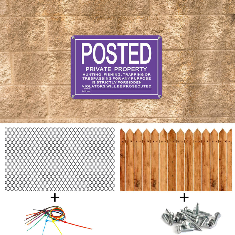 Tandefio 8 Pcs No Trespassing Signs Private Property-10x14 Inches Rust-Free Aluminum Signs-UV Printed, Reflective, Weatherproof for Outdoor,Indoor Use,Purple Purple 10 x 14 Inches Horizontal
