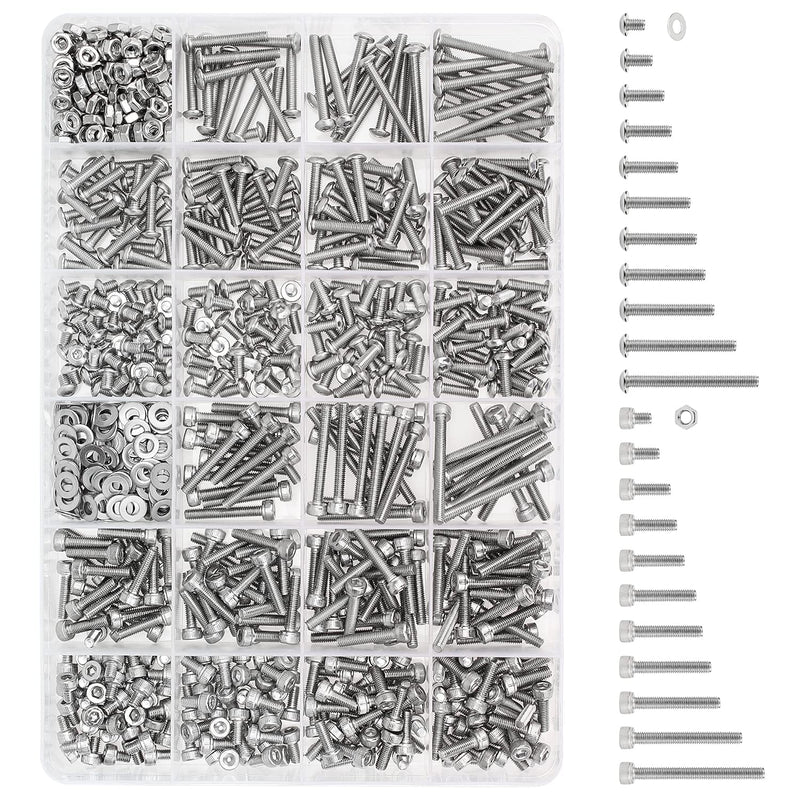 [Australia - AusPower] - 920 Pieces 304 Stainless Steel M3 x 4mm /6mm /8mm /10mm /12mm /14mm /16mm /18mm /20mm /25mm / 30mm, Hex Socket Head and Button Head Metric Screws and Nuts Assortment Kit M3 Screws Set 