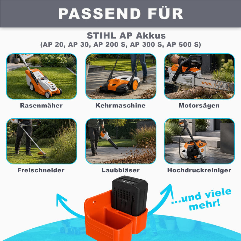 Battery Holder Suitable for STIHL AP Batteries AP 20, AP 30, AP 200 S, AP 300 S, AP 500 S, Sturdy Battery Holder for Workshop & Garage, Battery Storage Suitable for STIHL AP System Batteries - Pack of 2er Halterung