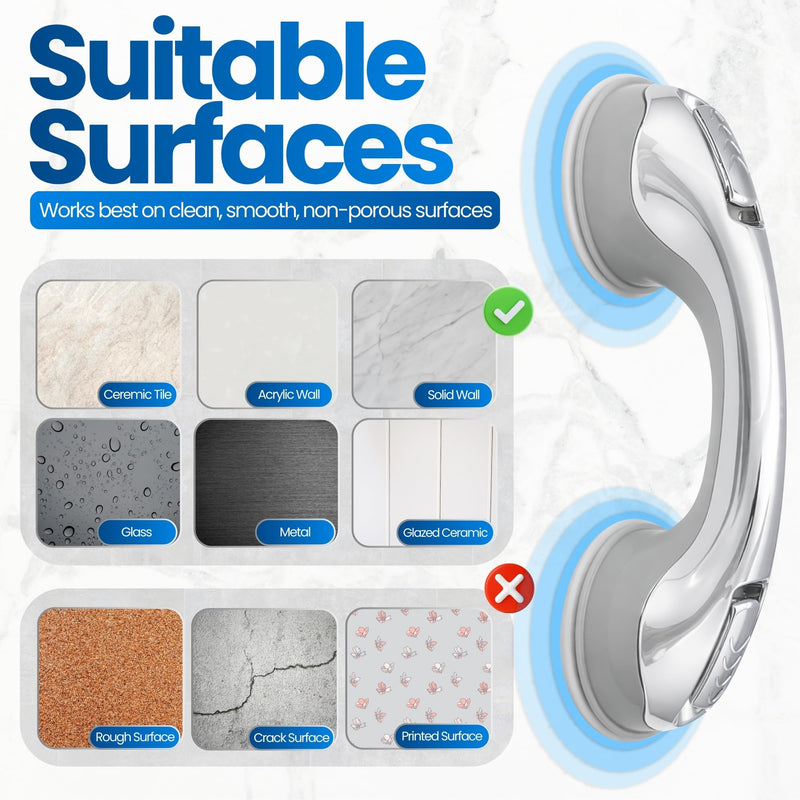 Safe-er-Grip Safe-er-Grip Changing Lifestyles Suction Cup Grab Bars for Bathtubs & Showers; Safety Bathroom Assist Handle, Chrome, 12 inches No Color 12 inch (Pack of 1)