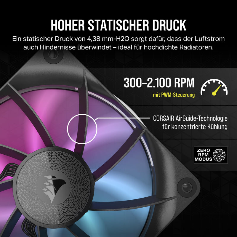 CORSAIR iCUE LINK RX120 RGB 120 mm PWM Fan with iCUE LINK System Hub - Magnetic Dome Bearing - Pack of 3 - Black 3 x 120mm