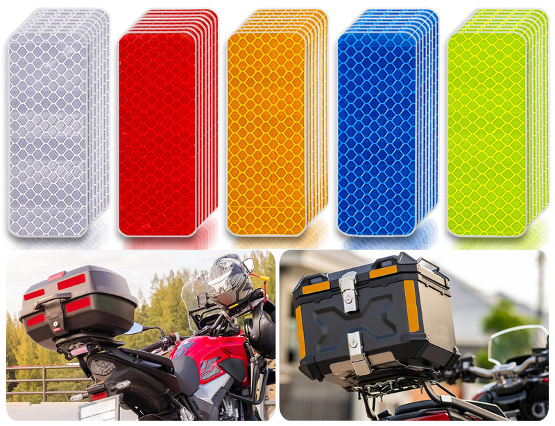 Reflective Tape 50PCS Reflective Tape Outdoor Waterproof,Safety Warning Reflective Stickers for Vehicle,Bicycles,Motorcycles,Helmet,Mailbox Bag (50, Rectangular 5-Color) (50, Rectangle)