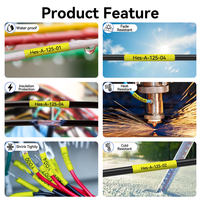 4 Pack Compatible for P-Touch Heat Shrink HSe-651 HSe651 HS651 HS651 23.6mm 0.92 Wire Cable Tube Label Tubing Tape Black on Yellow for PT Ptouch PT-300 H500 E500 E550W D600 P710BT P750W Label Printer 23.6mm(0.92inch)