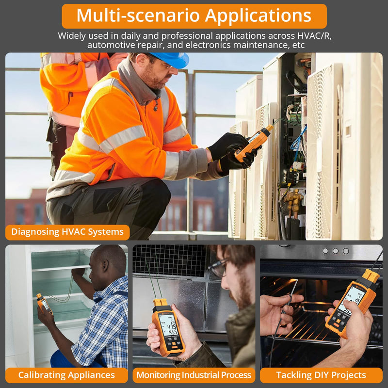 [Australia - AusPower] - Neoteck Digital Thermocouple Thermometer -50~700℃High-Precision Dual Channels with 4 K-Type Thermocouples Data Storage and Retrieval Widely Used in HVAC, Automobile,Electrical Maintenance etc. 