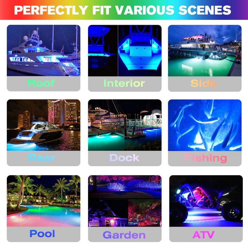 HUSUKU SOOP3 Mini 50W 27LED Waterproof Stainless Steel Transom Led Light, High-Intensity Marine Led Underwater Lights (2 pcs) 3.7" 27LED Green (2PCS)