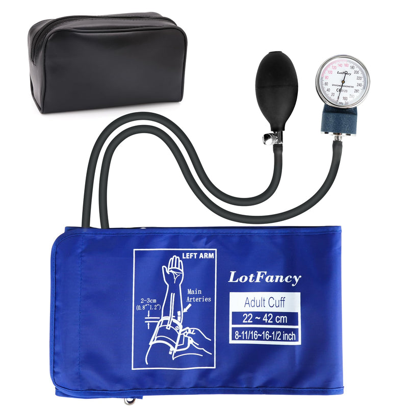[Australia - AusPower] - LotFancy Aneroid Sphygmomanometer, Professional Manual Blood Pressure Cuff, Adult Cuff 8.5"-16.5", Calibrated BP Gauge, with Zipper Case, Blue 