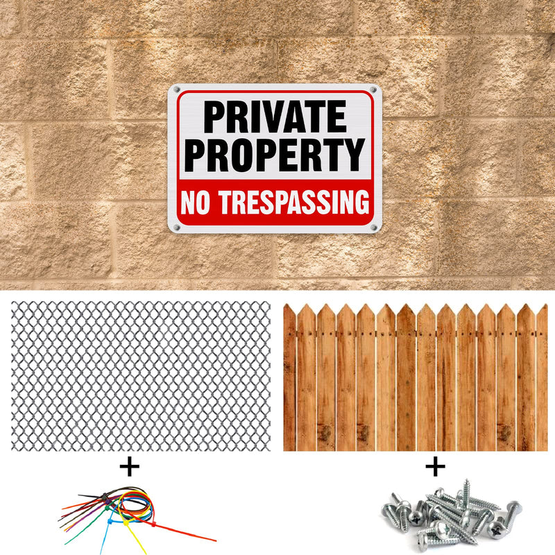 LEIFIDE 12Pcs No Trespassing Private Property Signs 7" x 10"Metal Reflective Aluminum No Trespassing Sign Weatherproof Warning for Property Security (Classic Red & White,Red, Black, White,7 x 10 Inch) Classic Red & White Red, Black, White 7 x 10 Inch