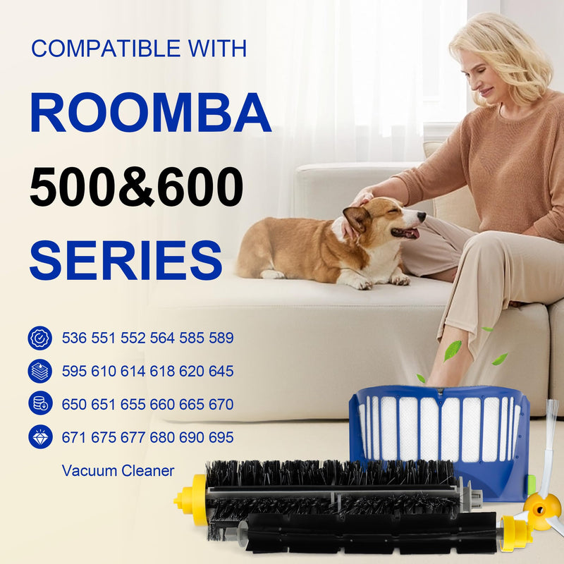Funmit Parts Replacement for Roomba 500 600 Series 595 585 564 690 692 694 Vacuum Cleaner Accessories- Includes 6 Filter, 6 Side Brush and 3 Bristle Brush