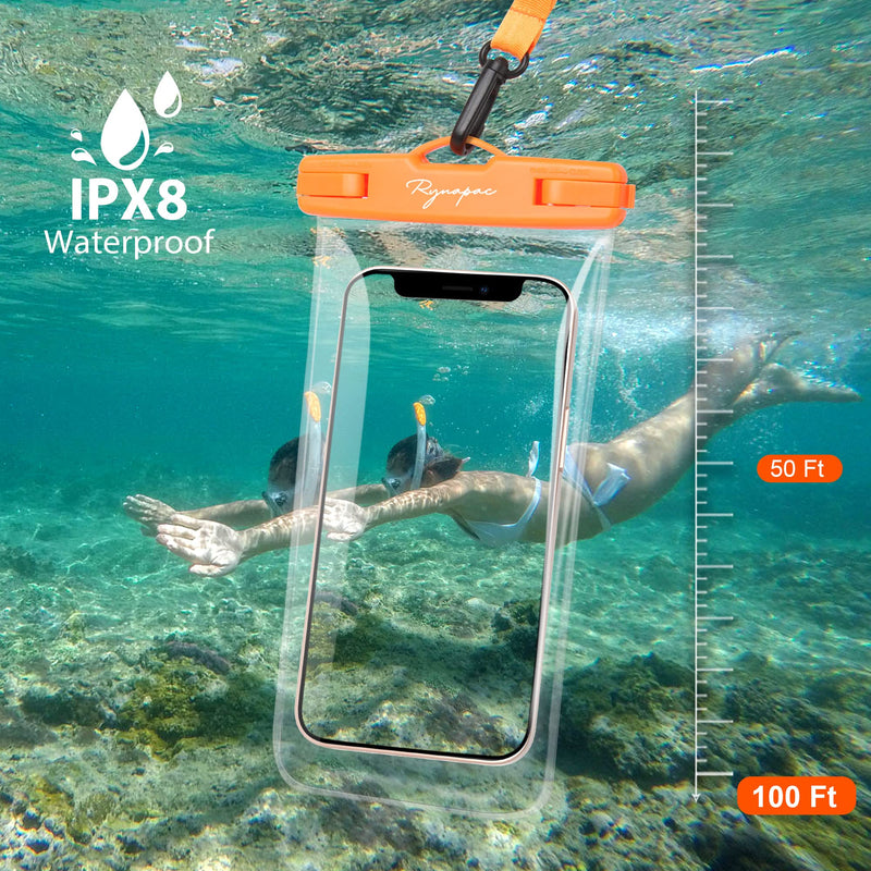 [Australia - AusPower] - Waterproof Phone Pouch Bag - 7.5in Water Proof Cell Phone Case for Beach Travel Must Haves, Waterproof Phone Holder with Lanyard for iPhone 15 Pro Max Galaxy S23 Pixel 7a, Cruise Essentials Regular [7.5-inch] [Orange + Navy] Waterproof Phone Pouch 