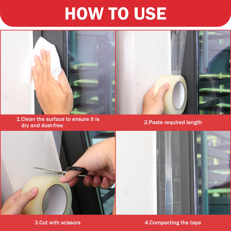 LLPT Transparent Weather Stripping Tape 4” x 108 Ft for Window and Door Ultra High Performance Weather Resistant Tape for Window Draft Insulation No Mess (WWT408) 4" x 108 Ft Clear