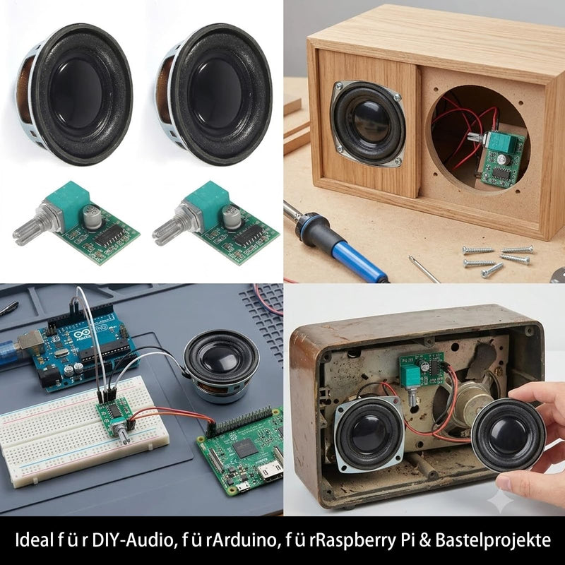 2 x PAM8403 Digital Audio Verstärkerplatine Modul, DC 5V Audio-Verstärker | mit 2 Stück 1.5" 4Ohm 3W Loudspeaker Audio-Lautsprecher Mini Lautsprecher, Potentiometer für DIY Lautsprecher und Kopfhörer