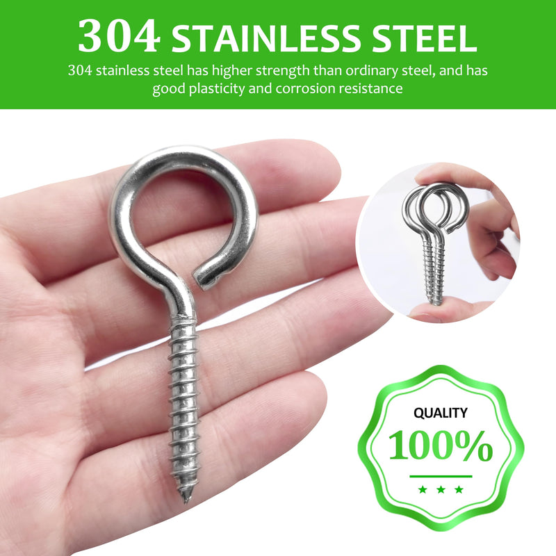 [Australia - AusPower] - M5 10 Pcs 304 Stainless Steel Screws Eye,2.56 Inch Screw Self Tapping Eye,Load Bearing 200LB, Duty Eye Bolt for Wood Securing Cables Wire,Indoor & Outdoor Use (10, M5 2.56 Inch) 