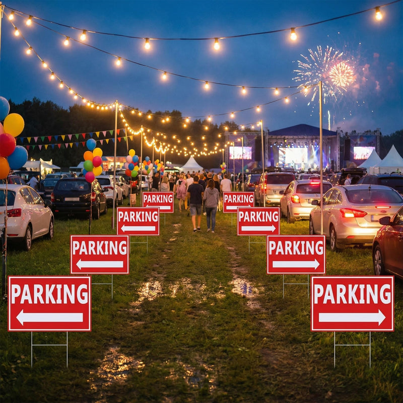 Juexica 8 Pcs Event Parking Signs with Metal H Stake Directional Arrows 8 x 12 Inches Double Sided Corrugated Waterproof Plastic Parking Signs for Yard Outside Event Wedding Use(Red) Red