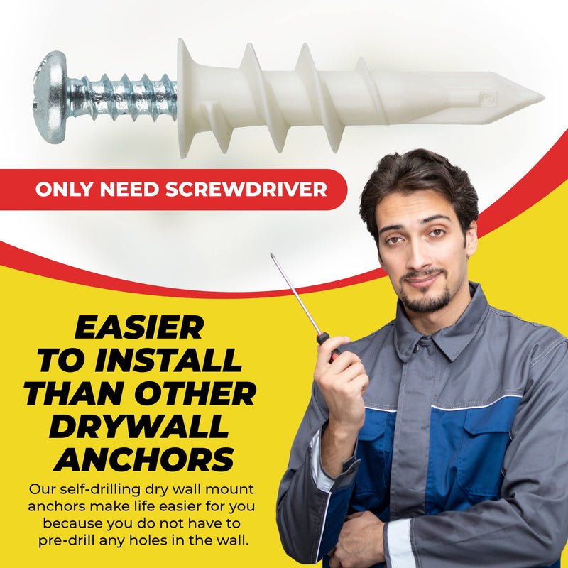 [Australia - AusPower] - Qalihome Plastic Self Drilling Drywall Anchors and Screws Kit | Includes 25 Small Drywall Anchors, 25#6 1-1/4 Inch Screws, 25 Large Anchors, 25#8 X 1-¼ Screws & Reusable Case 