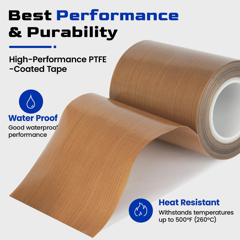 3 Inch PTFE Teflon Tape, 33 FT x 0.18mm Thick, Wide High Temp Non-Stick Fiberglass Adhesive Tape for Heat Press, Conveyor, Industrial Surface Protection & Sealer Use 3-inch x 33 Feet
