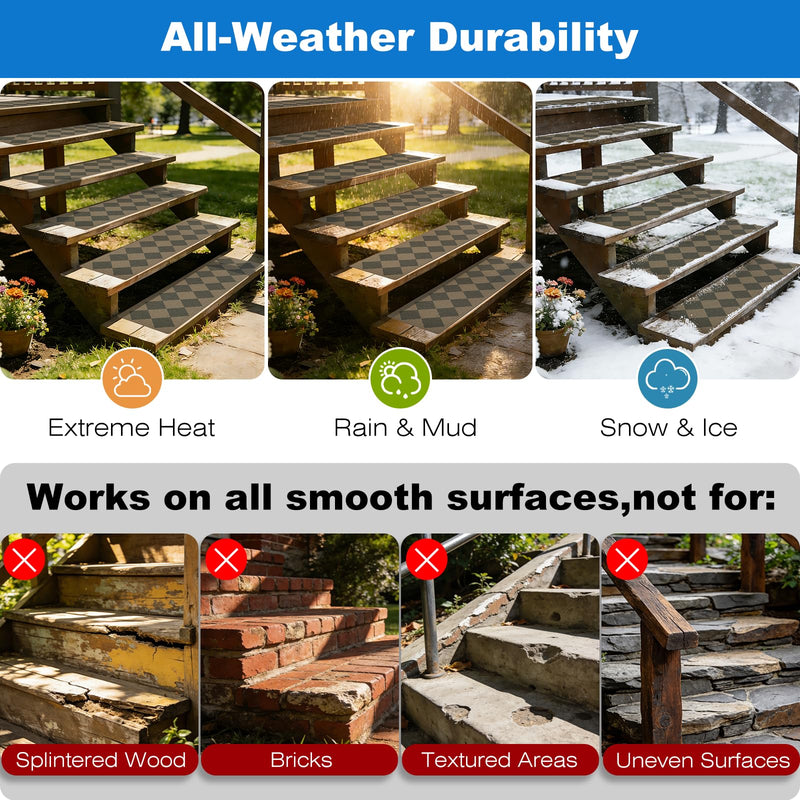 Outdoor Stair Treads Non-Slip, 8” x 30” - 10-Pack Weather Resistant Grip Tape for Wooden Steps, Waterproof & Anti Skid Strips, 80-Grit Adhesive Step Treads, Mocha Mocha/Brown 8" x 30"