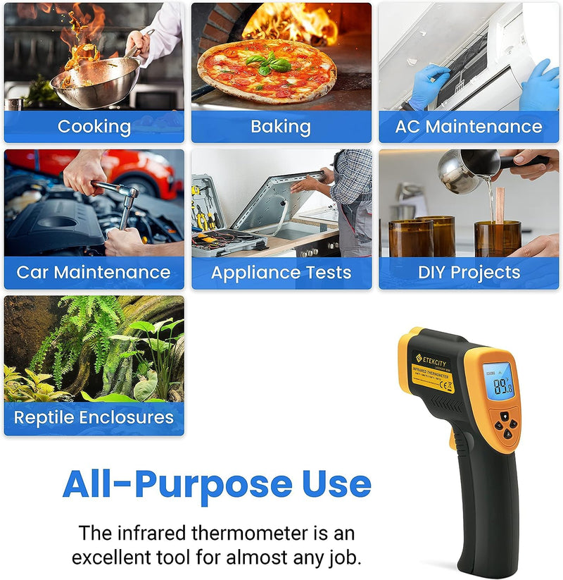 [Australia - AusPower] - Etekcity Lasergrip 800 Temperature Gun-58? to 1382? with 16:1 DTS Ratio, High Laser Temp IR Tool for Cooking, Grill, Pizza Oven, Griddle, Engine, HVAC, Not for Human, Black Yellow 