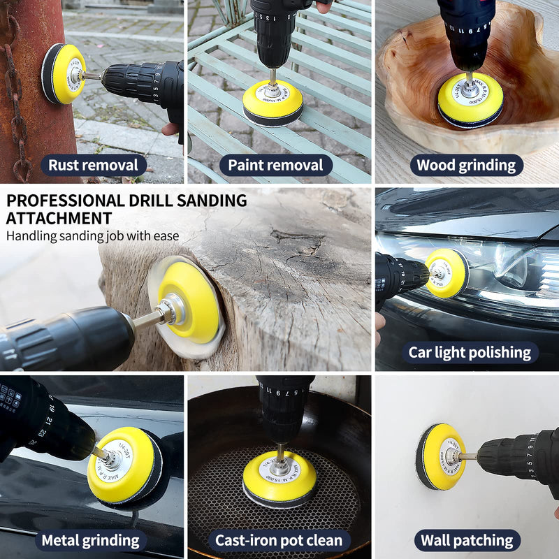 [Australia - AusPower] - 120pcs 3inch Sanding Discs with 2 & 3inch Backer Pads and Sanding Sponge Sander for Drill Grinder Rotary Tools Attachment with 1/4" Shanks, Sanding Pads 80-3000 Grit 