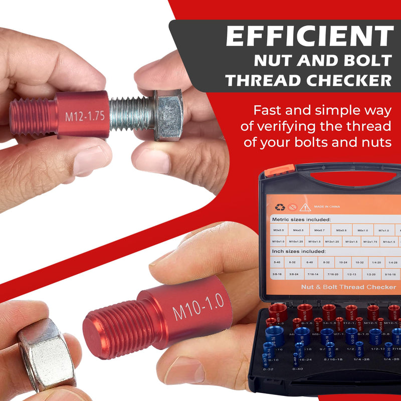 [Australia - AusPower] - Nut and Bolt Thread Checker Inch & Metric Nut and Bolt Identifier Gauge Set, Nut and Bolt Sizer SAE & Metric, Nut and Bolt Identification Tool Box Size Guide, 36 Male/Female Nut and Bolt Sizing Gauges 36 Gauges - 19 Inch & 17 Metric 