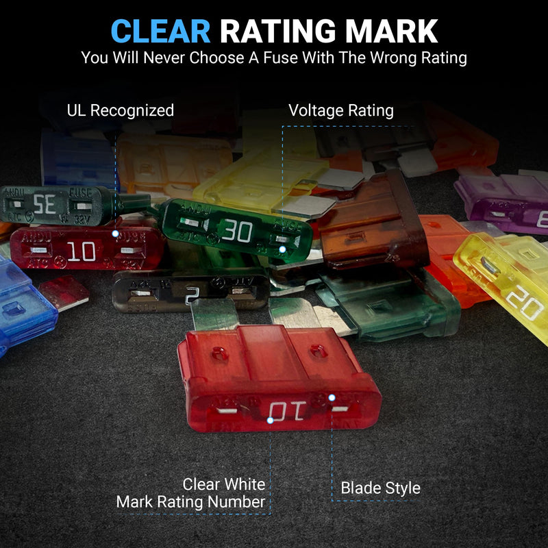 [Australia - AusPower] - Standard ATO/Car Fuse Assortment Kit, 55 Pieces, RV Marin Automotive Blade Fuse, 11 Current Ratings - 2A/ 3A/ 5A/ 7.5A/ 10A/ 15A/ 20A/ 25A/ 30A/ 35A/40 AMP Standard 