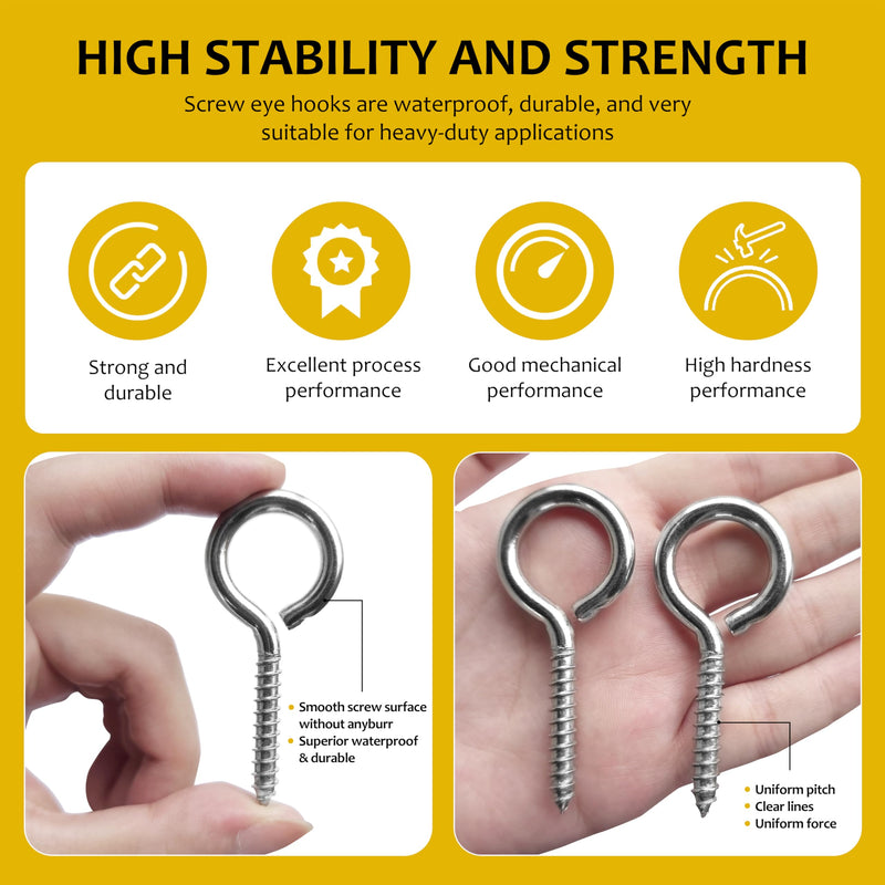 [Australia - AusPower] - 12 Pcs Screws Eye hooks 2.56 Inch 304 Stainless Steel Heavy Duty Eye Hooks Screw,m5 screw eye,Rust and Corrosion Resistant,Load Bearing 200LB,Indoor & Outdoor Use (12) 12 