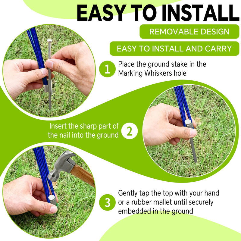 Ground Marking Whisker, Property Line Markers 6 Inch Whiskers with Metal Stakes for Playing Field Markers, Survey Markers, Construction Markers, Trail Markers, Driveway Markers(Blue, 25 Pack) Blue