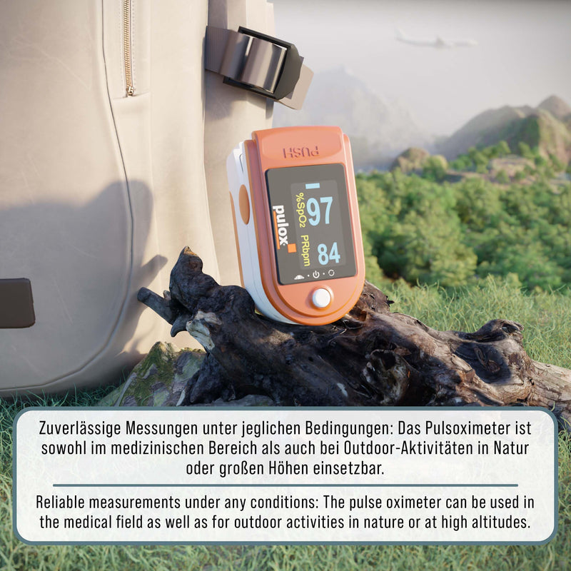 Pulox PO-200 Solo Pulse Oximeter Orange for Measuring SpO2, Pulse and PI | With precision indicator for reliable control of oxygen saturation, heart rate and perfusion index