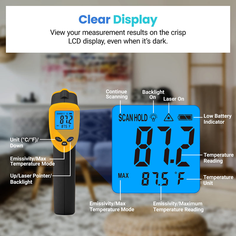 [Australia - AusPower] - Etekcity Infrared Thermometer Temperature Gun 774, Digital IR Temp Gun for Food, Cooking, BBQ, Pizza Oven, Reptile, Griddle Accessories, Non Contact Surface Outdoor Heat Gun Advanced Dark Yellow 