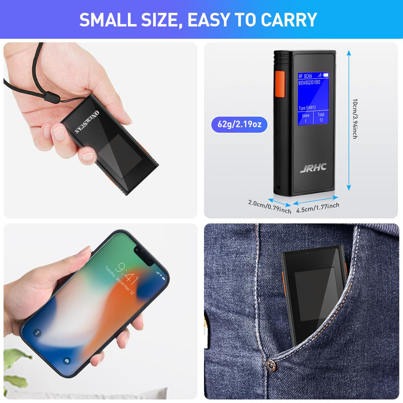 [Australia - AusPower] - Barcode Scanner Wireless, 1D 2D Mini Bar Code Scanner with 1.77 Inch Display Screen, Rechargeable Portable Handhold Barcode Reader with 2.4G Wireless Receiver Plug and Play 