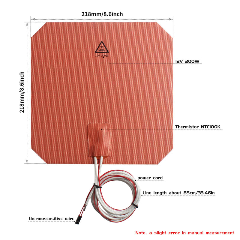[Australia - AusPower] - FYSETC Anycubi i3Mega Silicone Heater Pad - 12V 200W Heated Bedplate 218x218mm: Heater Bed Mat Built-in NTC100K Thermistor Compatible 3D Printer Mega S/Pro AnetA8 A6 Aluminum Build Plate Platform 