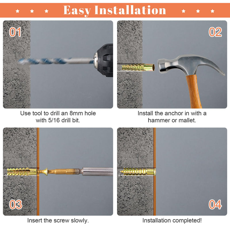 [Australia - AusPower] - 22 Sets Steel Wall Anchor with Screws(#5×1-4/7), Loose Hinge Hole Repair Kit, Metal Anchor Heavy Duty Steel Stripped Steel Wall Anchor for Hollow-Wall Wooden Concrete Wall(7x33mm) 
