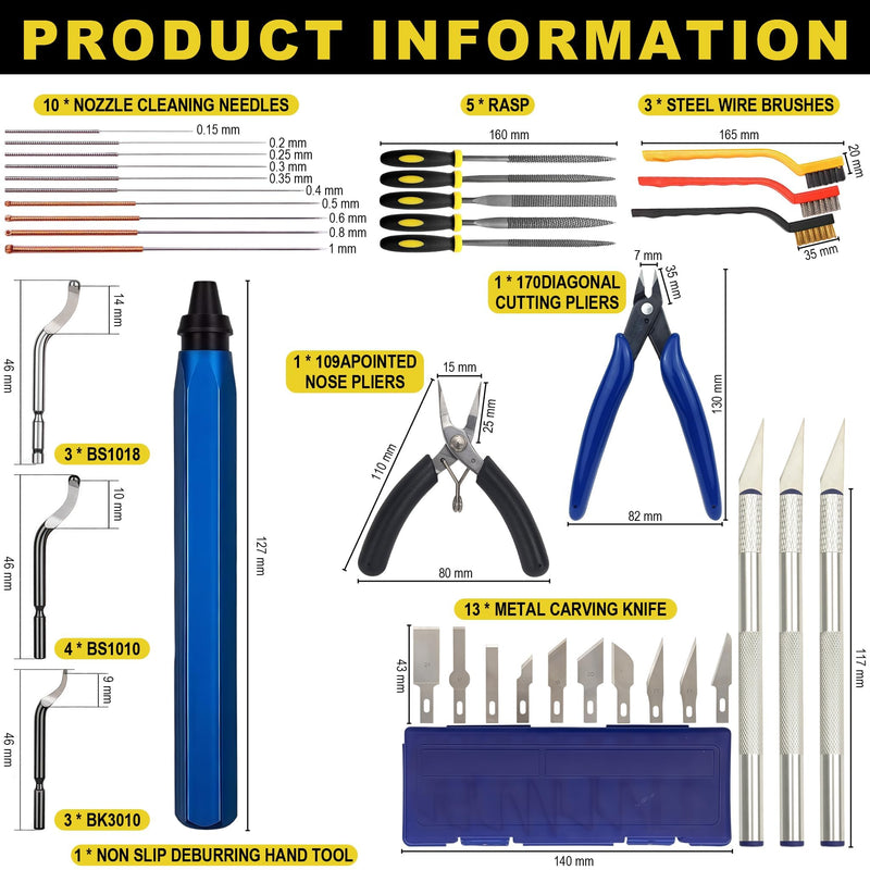 3D Printing Tool Set: Hand Deburring Tool for Metal/Plastic, Deburring Tool, 3D Printer Cleaning Kit, Sanding Tool, Craft Knife, Side Cutters - All-Inclusive 3D Printer Accessories