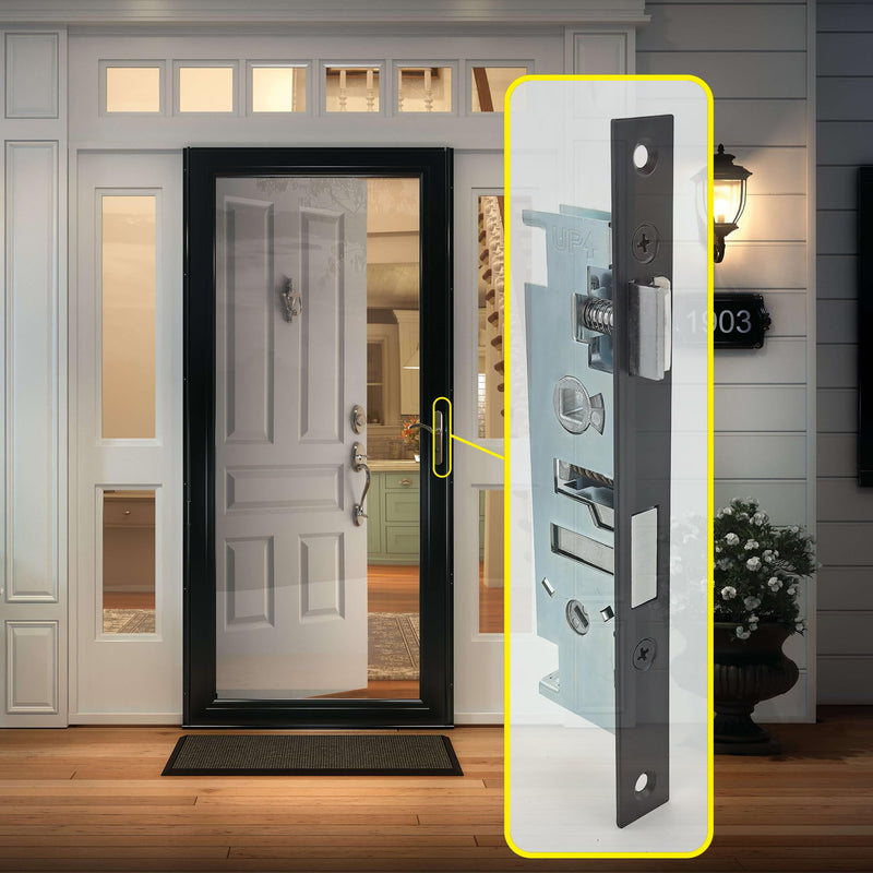 US Flat Slot Storm Door Mortise Lock Body Fits for Older Storm Doors, 5/16" Square Spindle Hub, 2-1/2" Handle PZ, 7/8" Backset, 7" Faceplate H.C., Non-Handed, Matte Black