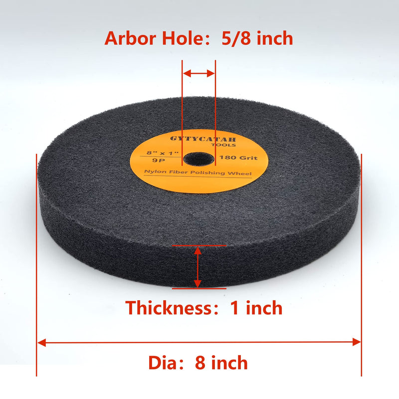 Deburring Wheel, Nylon Fiber Polishing Wheels, Abrasive Silicon Carbide Bench Buffing Grinder Wheel, Dia 8" x 1" Thickness x 5/8" Arbor, 180 Grit, 9P 8" x 1" x 5/8"