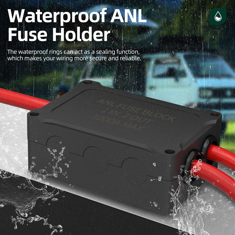 [Australia - AusPower] - ANL Fuse Holder with 2Pcs 300 Amp ANL Fuse, Max 1000A Waterproof 4 x 5/16"(M8) Studs Heavy Duty Dual Fuse Holder with 400 Amp and 500 Amp ANL Fuses for Marine Automotive Car Truck Boat 1 in 2 Out 