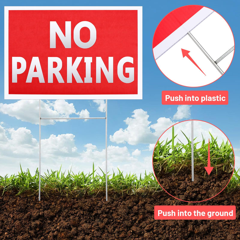 8 Pcs 8 x 12 Inches No Parking Signs with Stand, Double Side Plastic Outdoor Weather Resistant Waterproof Parking Yard Sign White Letter Red Background for Grass Driveways Yard Lawn