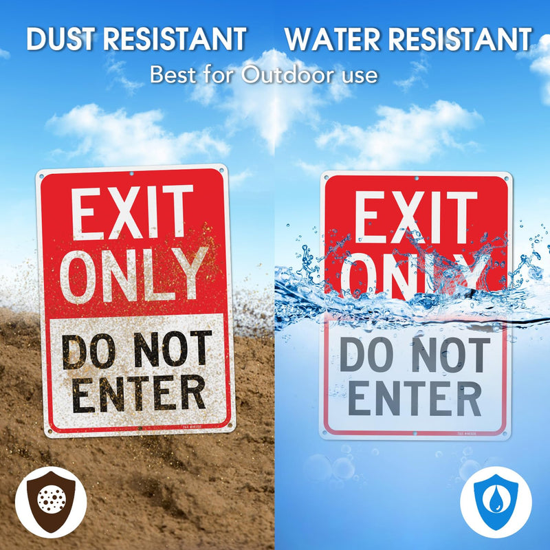T&R Large Exit Only Do Not Enter Sign - 4 Pack - 14 x 10 Inches Rust Free .040 Aluminum Reflective - UV Protected, Waterproof, Weatherproof and Fade Resistant - 6 Pre-drilled Holes 14" x 10" - 4 pack - Exit Only Do Not Enter
