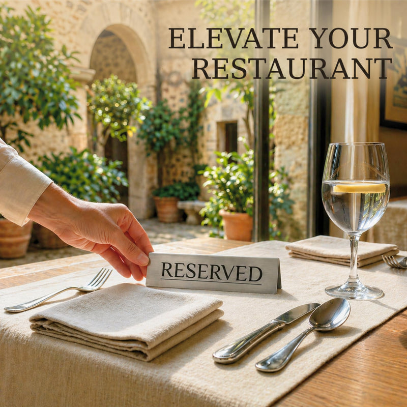 Reserved Table Signs Set of 6 | Raised Black Letters, Brushed Stainless Steel, Reusable Double-Sided | Reserved Seating Signs for Weddings, Restaurants, Church Pews, Events | 6×1.6 in Silver/Black Letters 6 Pieces