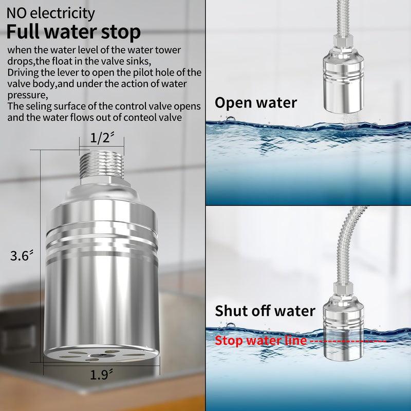 [Australia - AusPower] - 1/2" to 3/4" 1" Water Mini Float Valve,304 Stainless Steel Fully Automatic Level Controller Valve for Wate Tank, Livestock Troughs, Pool, Distiller 