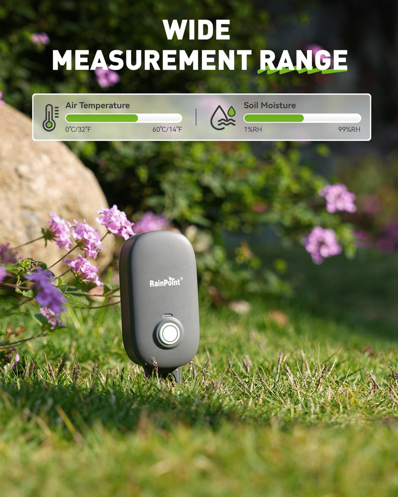 [Australia - AusPower] - RAINPOINT Bluetooth 2-in-1 Soil Moisture & Air Temp Meter, App Remote Monitoring, 20 Plant Database, Compatible with WiFi Hub TWG009 & Water Timer ITV102b 