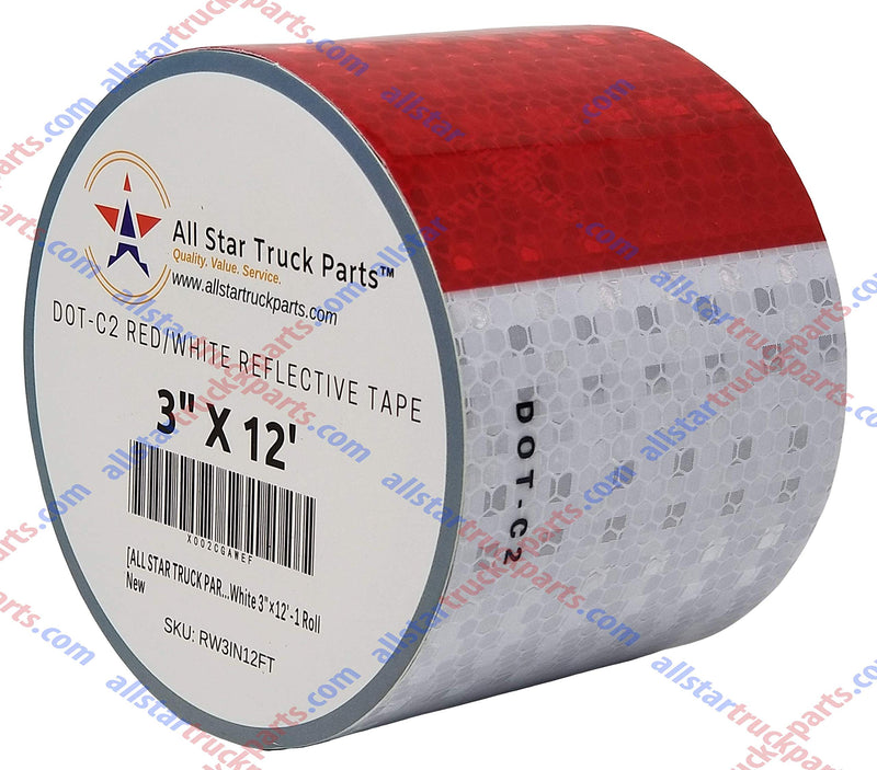 All Star Truck Parts Conspicuity Tape DOT-C2 Approved Reflective Truck Trailer Red White (3 in x 12 FT) 3 IN x 12 FT