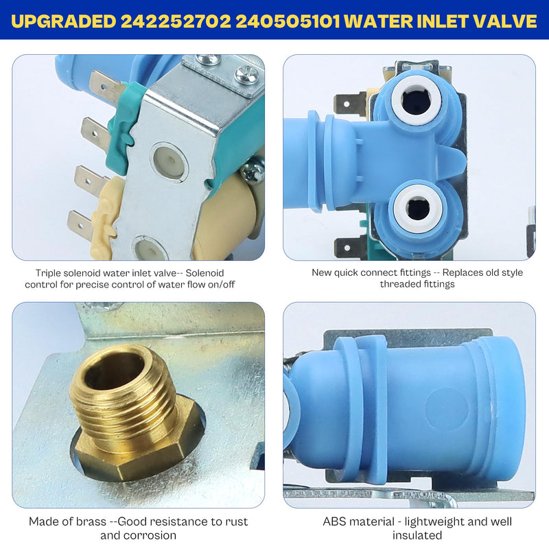 [Australia - AusPower] - 242252702 Refrigerator Triple Solenoid Water Inlet Valve Assembly for Frigidaire, Ke.nmore, Electro.lux Models FFSS2615TS0,FFSS2615TE4, FFHS2611PFEA,FFHB2750TD5,FRSS26L3AF0 