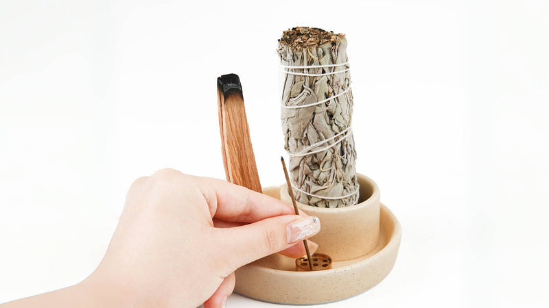 4 in 1 Incense Holder, Ceramic Incense Stick and Palo Santo Holder,Sage Holder for Burning- 4.25" Ceramic Ash Catcher Tray for Meditation and Yoga Room (Sand) Sand