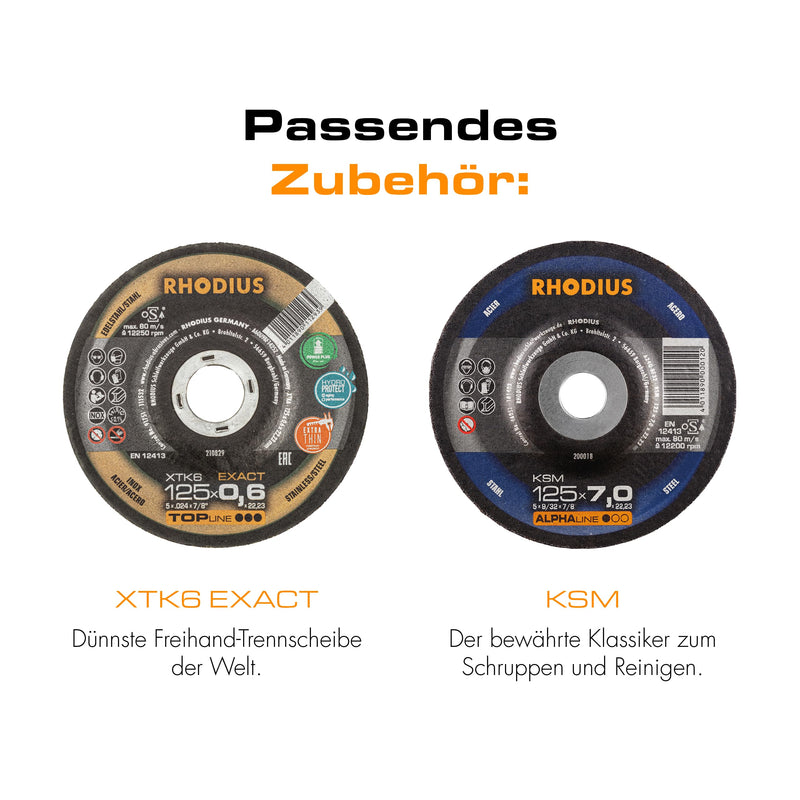 RHODIUS Vision Pro, 5 pieces, diameter 125 mm, K60 flap discs, transparent, metal, stainless steel, INOX, for angle grinders, grinding wheels, flap grinding discs | Made in Germany, transparent during turning, clear view of the workpiece, for...