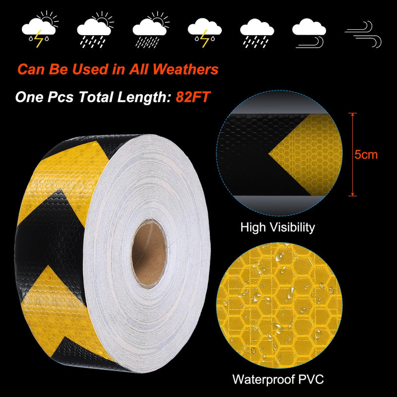 PATIKIL Reflective Tape, 1 Roll 2 Inch x 148 ft Waterproof Self Adhesive High Visibility Caution Warning Safety Tape Outdoor Arrow Reflector for Trucks Trailers Cars, Yellow Black 2 Inch x 148 Feet