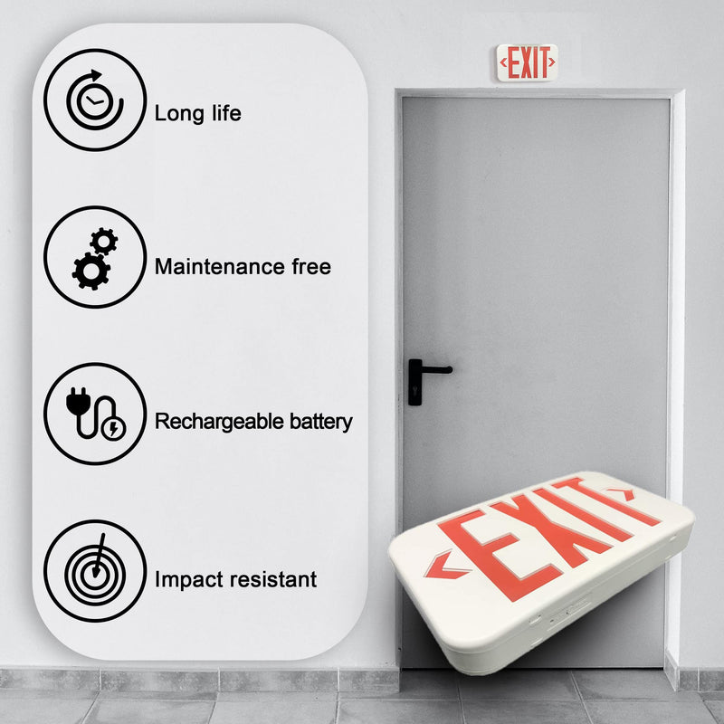 Ciata Led Emergency Exit Sign with Battery Backup - Emergency Fire Exit Lights, Light up Exit Sign, Lighted Exit Signs, Exit Signs for Business, Neon Exit Light, Single and Double-Sided, Red, 1 Pack