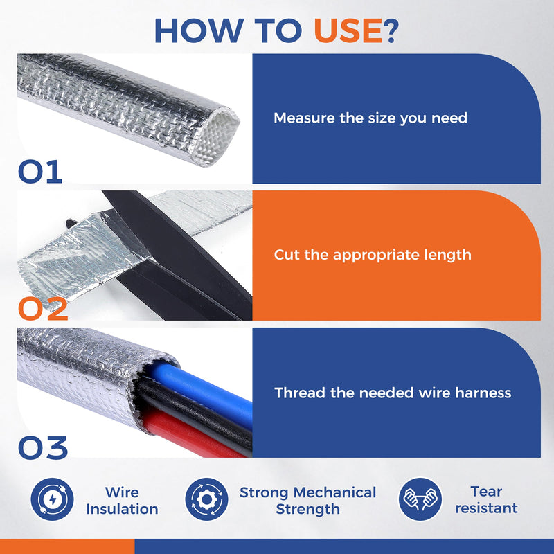 Automotive Heat Shield Sleeve High Temp Sheathing Heat Resistant Wire Protectors Aluminum Foil Heat Wrap For Automobile Engine Wires(1/2"-12ft) 1/2" 12Ft